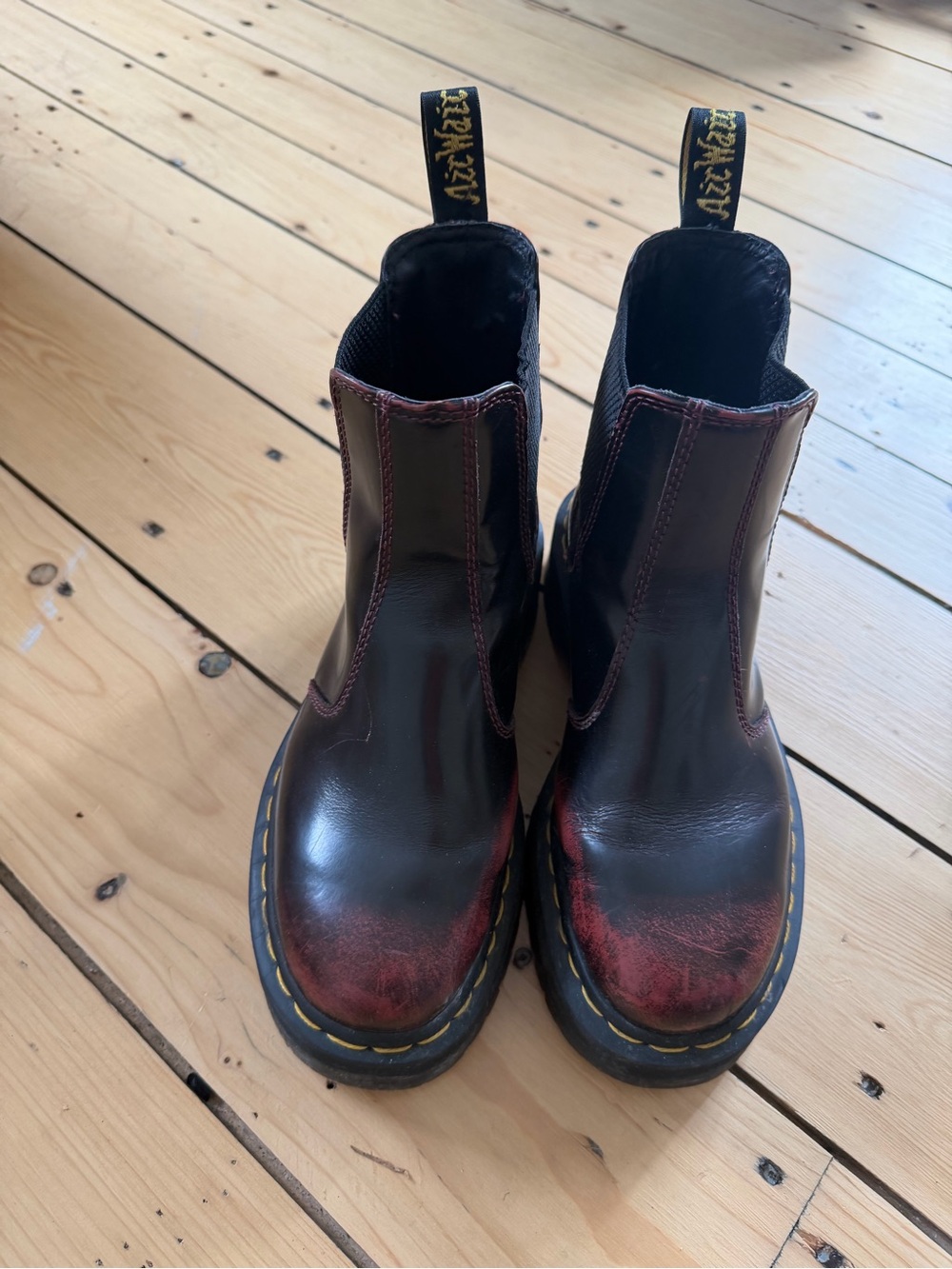 Dr. Martens Black Leather Chukka Boots with Red Distress